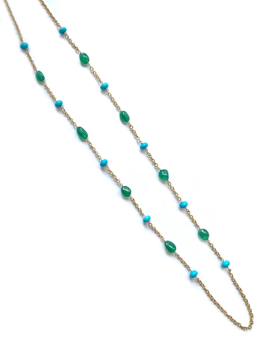 Goshwara Sleeping Beauty Turquoise 18K Polished Yellow Gold Chain Necklace