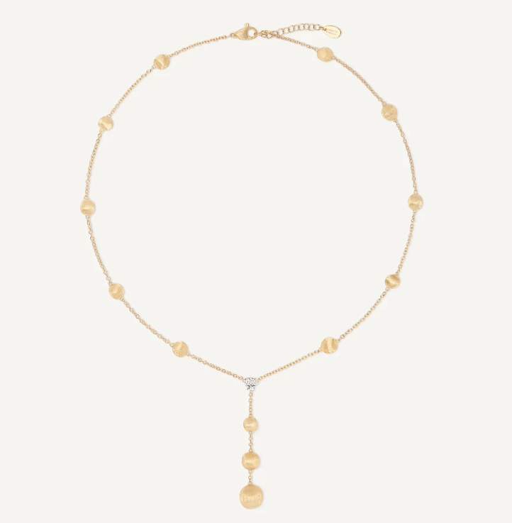 Marco Bicego Africa Diamond 18K Engraved Yellow Gold Lariat Necklace