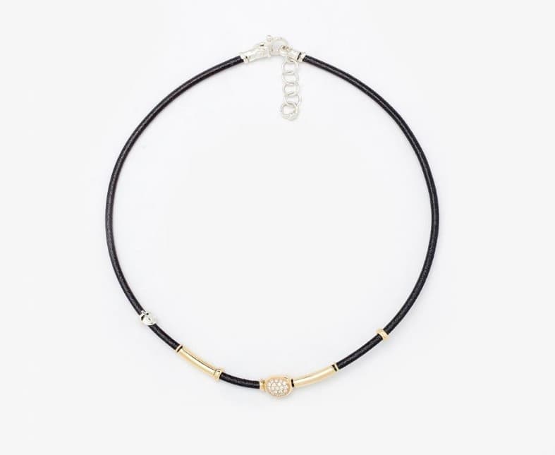 MISANI Diamond 18K Black Leather Collar Necklace