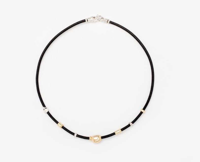 MISANI Diamond 18K Black Leather Choker Necklace