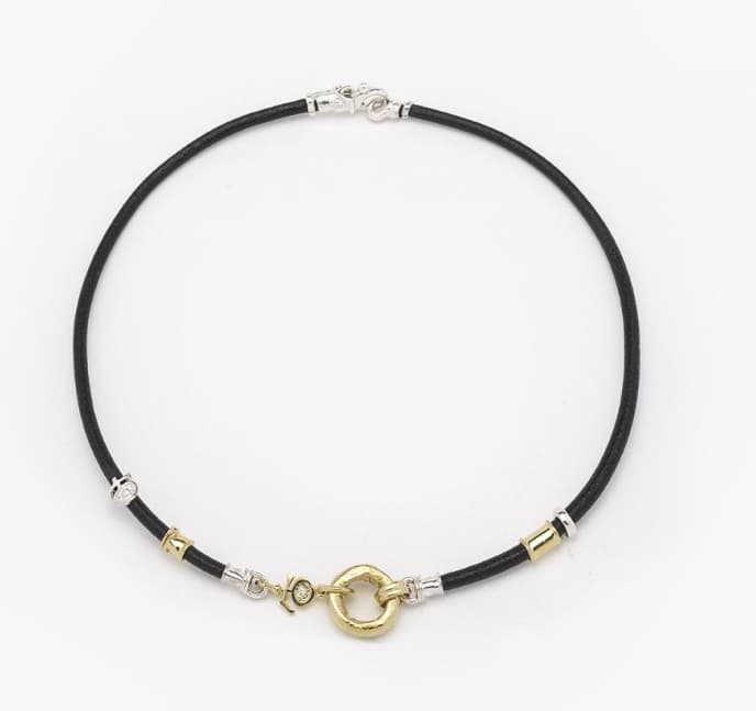 MISANI Diamond 18K Black Leather Choker Necklace