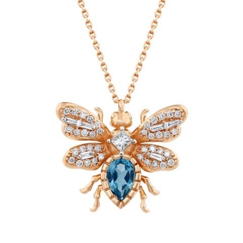 Bee Goddess Diamond 14K Polished Rose Gold Pendant Necklace