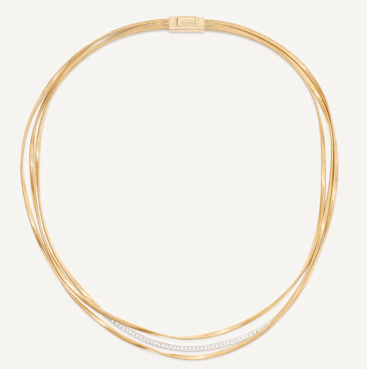 Marco Bicego Marrakech Diamond 18K Engraved Yellow Gold Chain Necklace