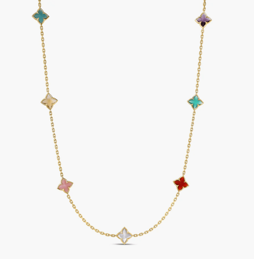 Roberto Coin Venetian Princess Assorted Gemstones 18K Polished Yellow Gold Chain Necklace