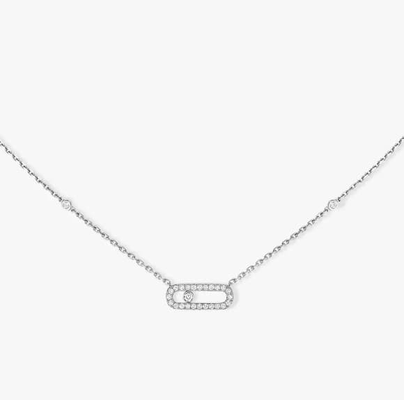 Messika Move Diamond 18K Polished White Gold Pendant Necklace