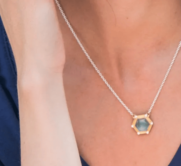 Lika Behar Collection Aquamarine 24K Matte Yellow Gold Pendant Necklace
