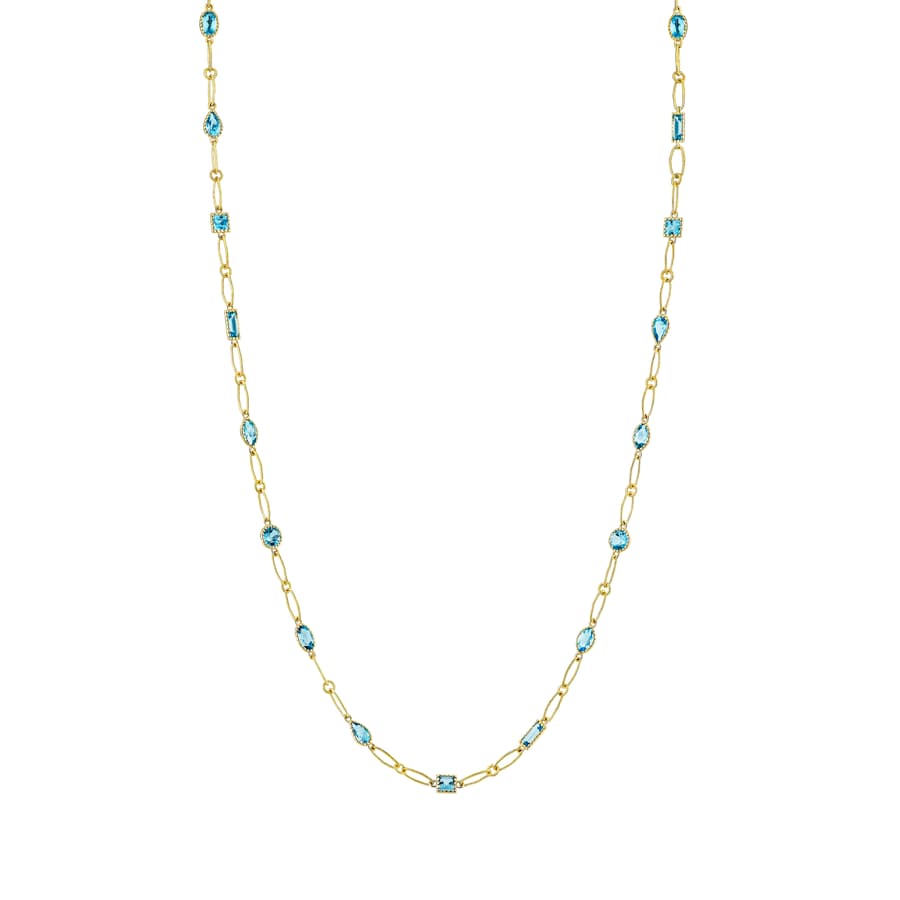 Sloane Street Swiss Blue Topaz 18K Strie Detail Yellow Gold Chain Necklace