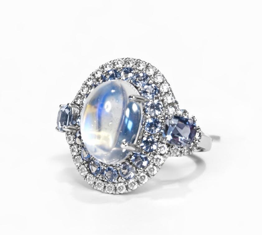Suna Bros Moonstone 18K Polished White Gold Band Ring