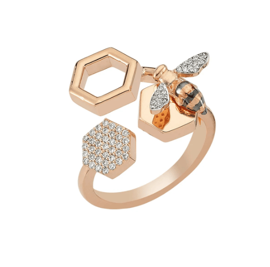 Bee Goddess Diamond 14K Polished Rose Gold Band Ring