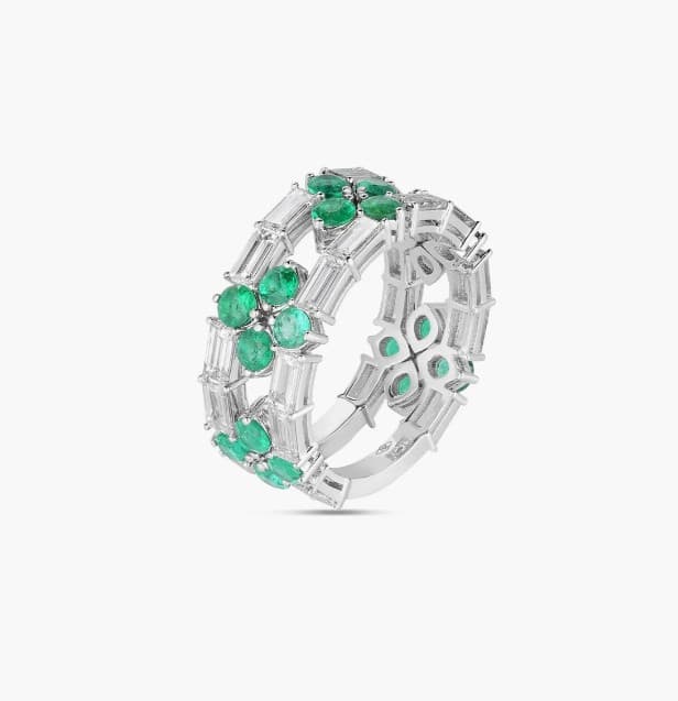 Roberto Coin Love In Verona Emerald 18K Polished White Gold Band Ring