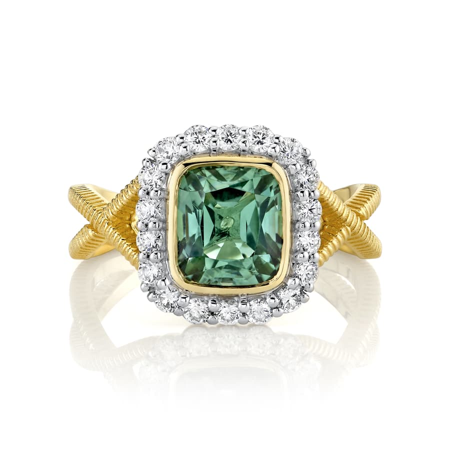 Sloane Street Tourmaline 18K Strie Detail Yellow Gold Band Ring