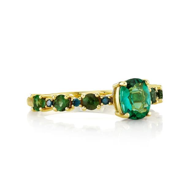 Sloane Street Tourmaline 18K Strie Detail Yellow Gold Band Ring