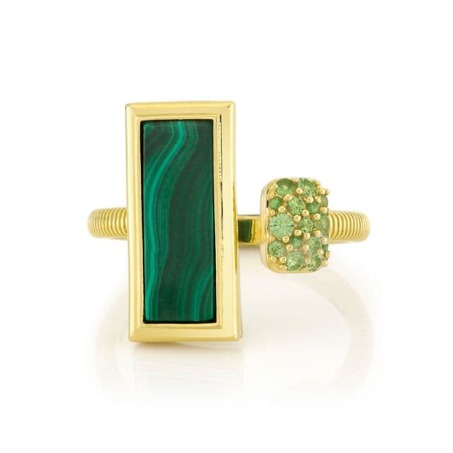 Sloane Street Malachite 18K Strie Detail Yellow Gold Band Ring