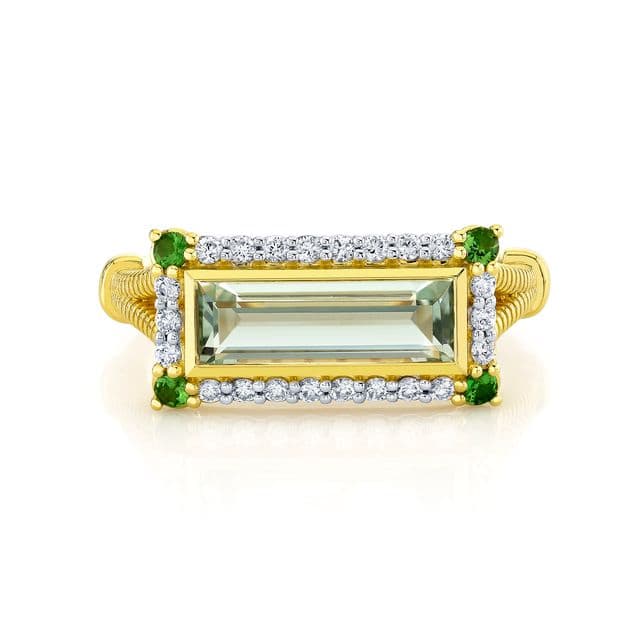 Sloane Street Amethyst 18K Strie Detail Yellow Gold Band Ring