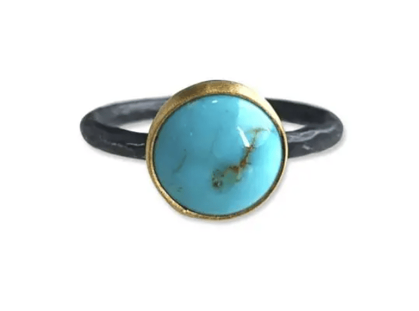 Lika Behar Collection Sleeping Beauty Turquoise Matte Oxidized Sterling Silver Band Ring