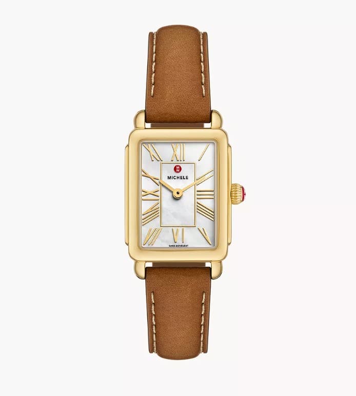 Michele Watches Deco Mother of Pearl Leather Watch
