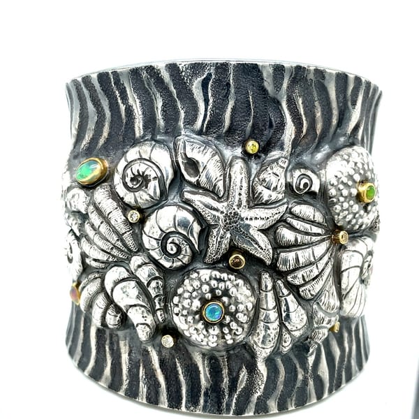 Elizabeth McDevitt Crystal Hammered Oxidized Sterling Silver Cuff Bracelet