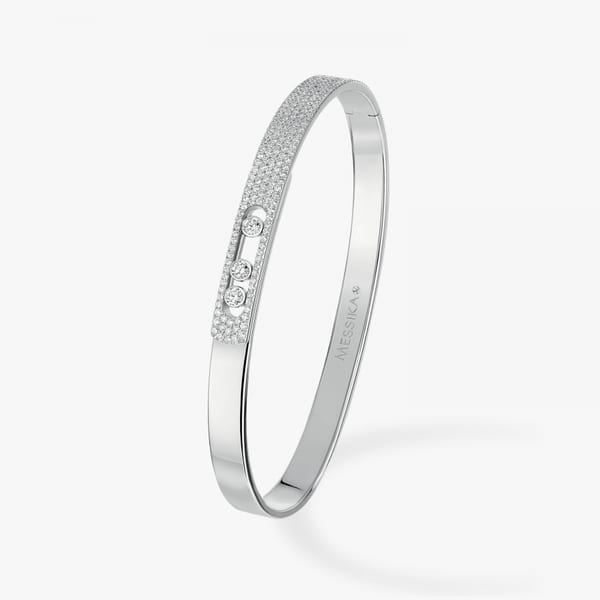 Messika Move Diamond 18K Polished White Gold Bangle Bracelet