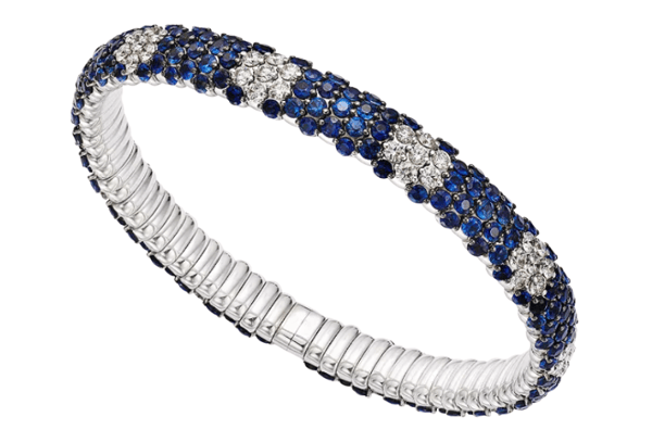 ZYDO ITALY Diamond and Sapphire 18K White Gold Stretch Bracelet