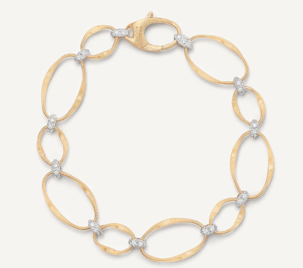 Marco Bicego Marrakech Onde Diamond 18K Engraved Yellow Gold Link Bracelet
