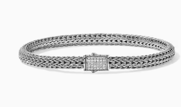 John Hardy Classic Chain Diamond 14K Polished Silver Sterling Silver Chain Bracelet