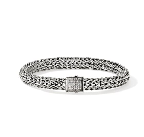 John Hardy Diamond Polished Silver Sterling Silver Chain Bracelet
