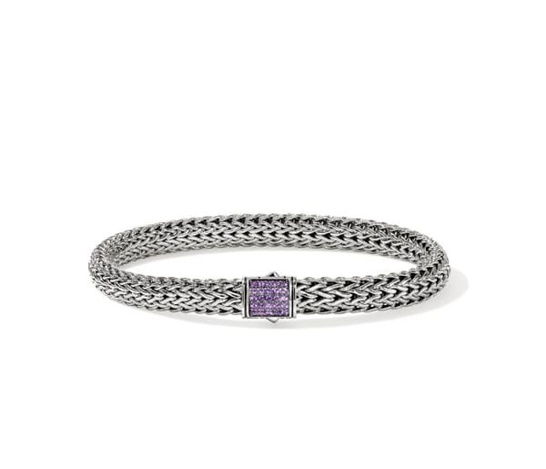 John Hardy Amethyst Polished Silver Sterling Silver Chain Bracelet