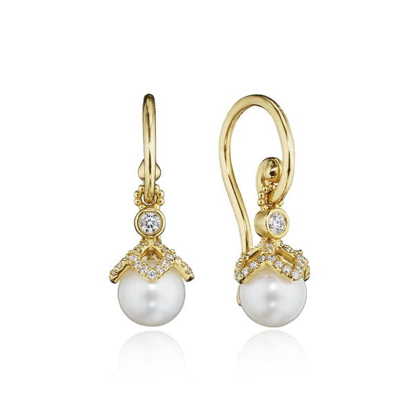 Verragio Diamond and Pearl in 18K Polished Yellow Gold Drop Earrings