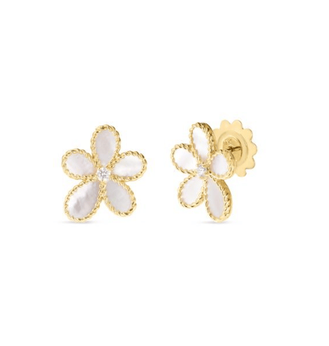 Roberto Coin Diamond and Mother of Pearl in 18K Polished Yellow Gold Post Earrings