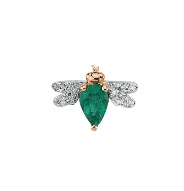 Bee Goddess Emerald and Diamond in 14K Polished Rose Gold Post Earrings