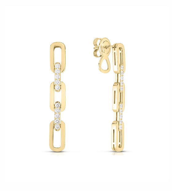 Roberto Coin Navarra Diamond in 18K Polished Yellow Gold Dangle Earrings
