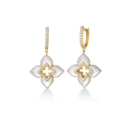 Roberto Coin Diamond and Mother of Pearl in 18K Polished Yellow Gold Dangle Earrings
