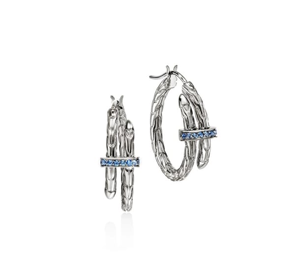 John Hardy Sapphire Polished Silver Sterling Silver Hoop Earrings