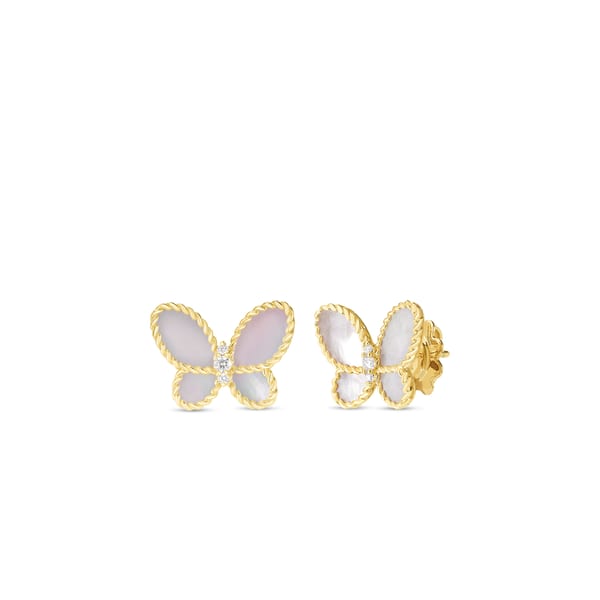 Roberto Coin Diamond and Mother of Pearl in 18K Polished Yellow Gold Post Earrings