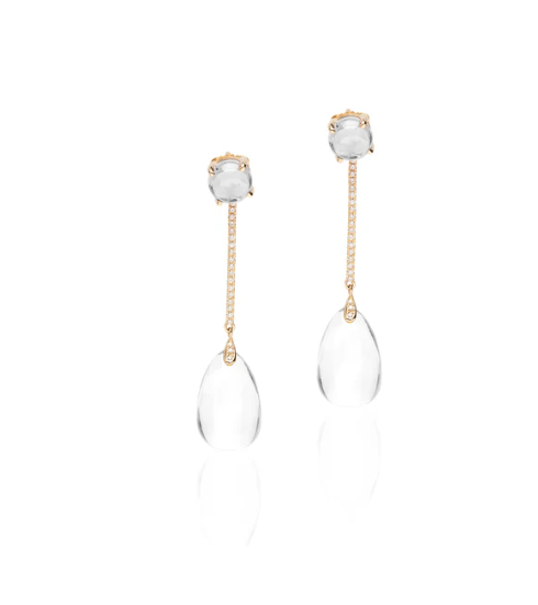 Goshwara Moon Quartz and Diamond in 18K Polished Yellow Gold Dangle Earrings