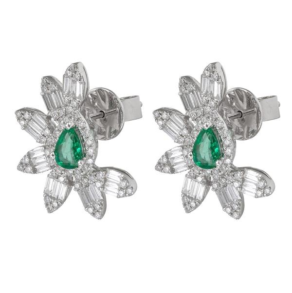 Ruchi Diamond and Emerald in 18K Polished White Gold Post Earrings