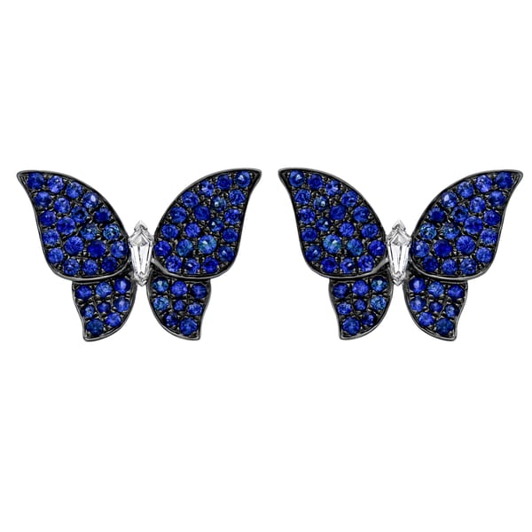 Ruchi Sapphire and Diamond in 18K Polished White Gold Post Earrings