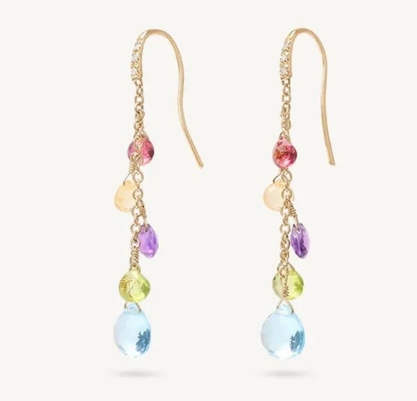 Marco Bicego Paradise Diamond and Assorted Gemstones in 18K Engraved Yellow Gold Post Earrings