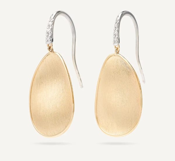 Marco Bicego Lunaria Diamond in 18K Engraved Yellow Gold Wire Hook Earrings