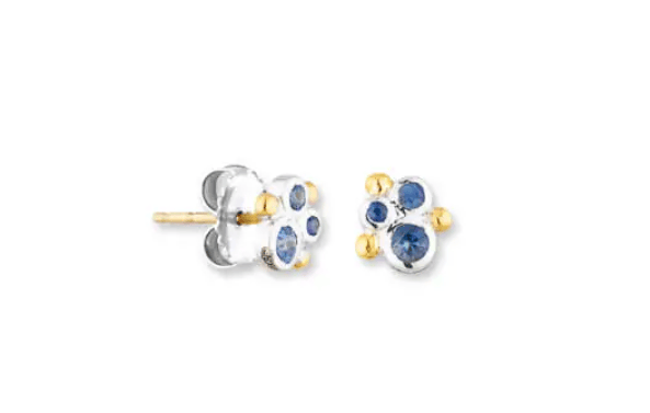 Lika Behar Collection Sapphire in 24K Satin Yellow Gold Stud Earrings