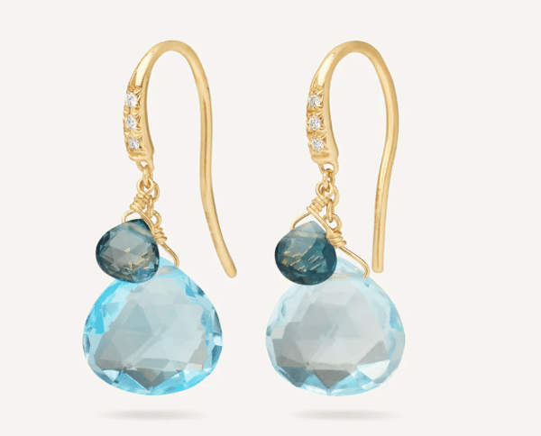 Marco Bicego Paradise Diamond and Topaz in 18K Engraved Yellow Gold Drop Earrings
