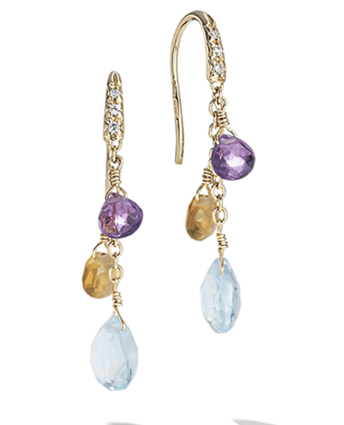 Marco Bicego Paradise Aquamarine and Amethyst in 18K Engraved Yellow Gold Dangle Earrings