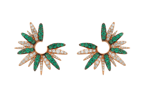 Bee Goddess Diamond and Emerald in 14K Polished Rose Gold Post Earrings