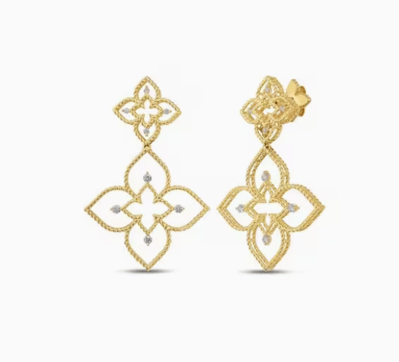 Roberto Coin Princess Flower Enamel in 18K Polished Yellow Gold Post Earrings