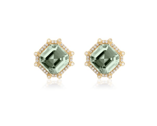 Goshwara Gossip Prasiolite and Diamond in 18K Polished Yellow Gold Post Earrings
