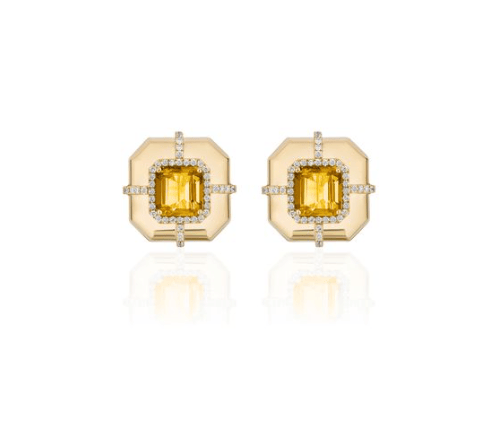 Goshwara Manhattan Citrine and Diamond in 18K Polished Yellow Gold Post Earrings