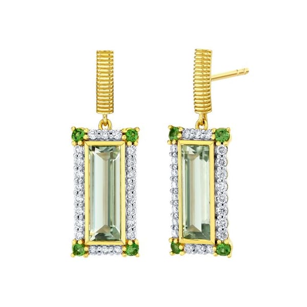 Sloane Street Amethyst and Diamond in 18K Strie Detail Yellow Gold Drop Earrings