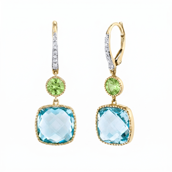 Sloane Street Topaz and Amethyst in 18K Strie Detail Yellow Gold Drop Earrings