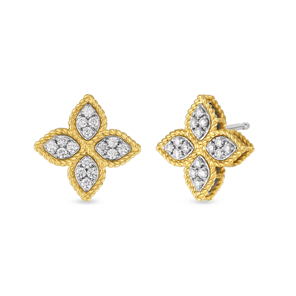 Roberto Coin Princess Flower Diamond in 18K Polished Yellow Gold Post Earrings