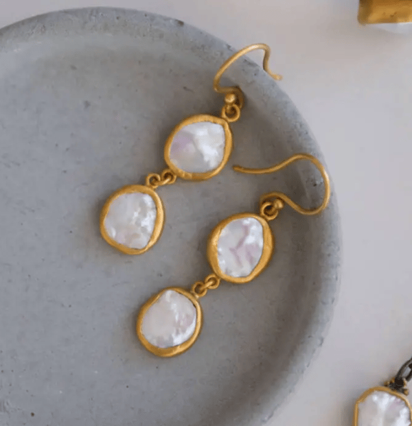 Lika Behar Collection Pearl in 24K Satin Yellow Gold Drop Earrings